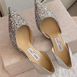 Jimmy Choo Silver Glitter Flats